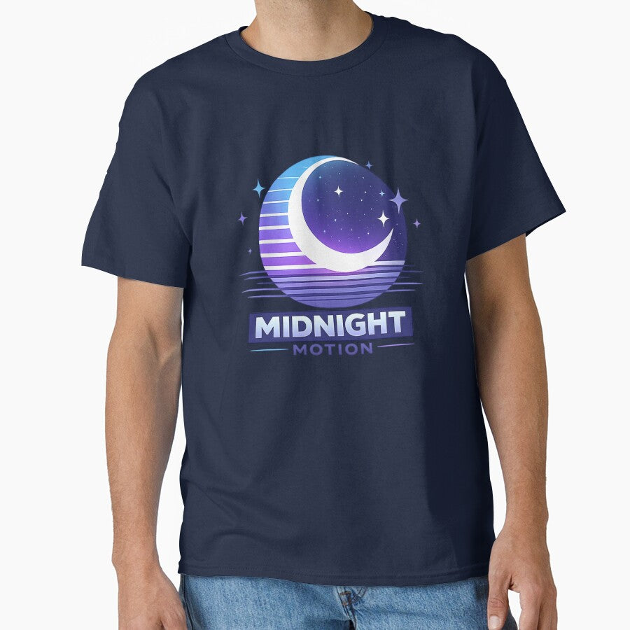 Midnight Motion Retro Moon and Stars Minimalist 80s Vector T-Shirt Design by Newthingzy