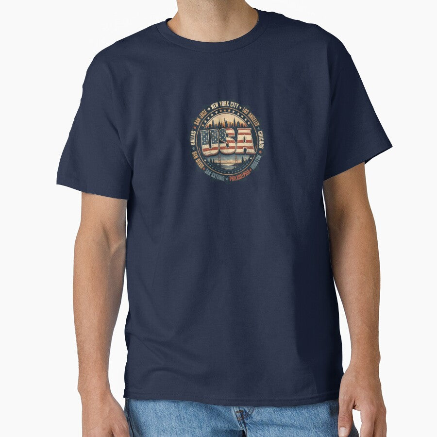 Vintage USA Cities Patriotic American Flag Travel Design by reanacreations