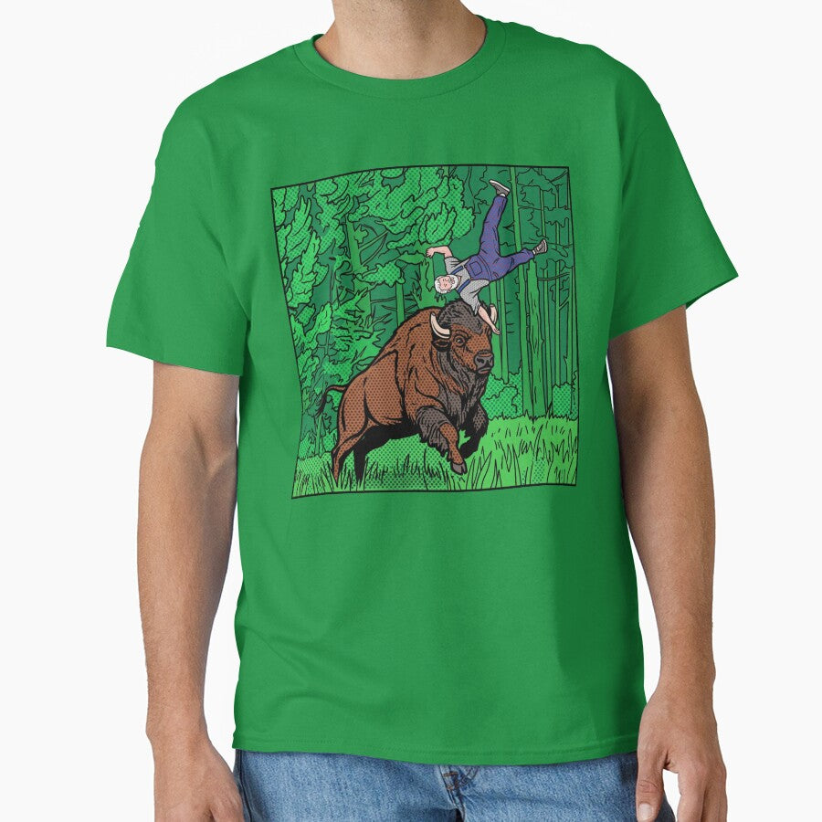 Pop Art Comic Style Bison Tossing Man Halftone by Terry Bain