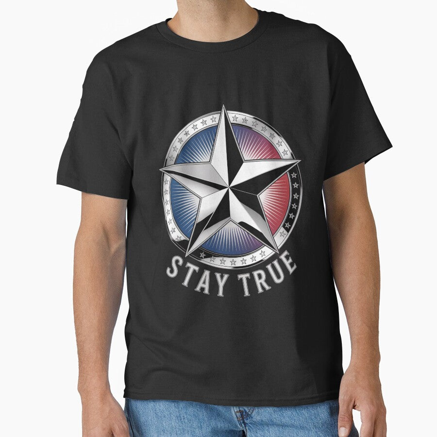 Stay True Chrome Star Emblem Patriotic Metallic Burst Badge by OldGloryForge
