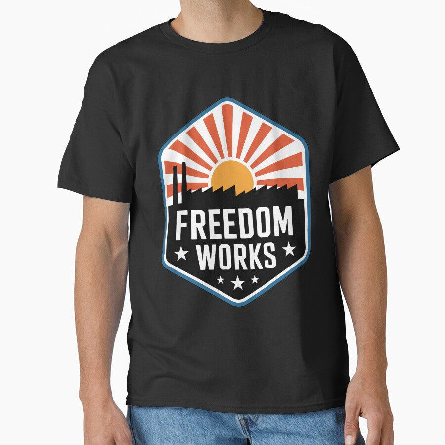 Freedom Works Vintage Patriotic Factory Emblem by OldGloryForge