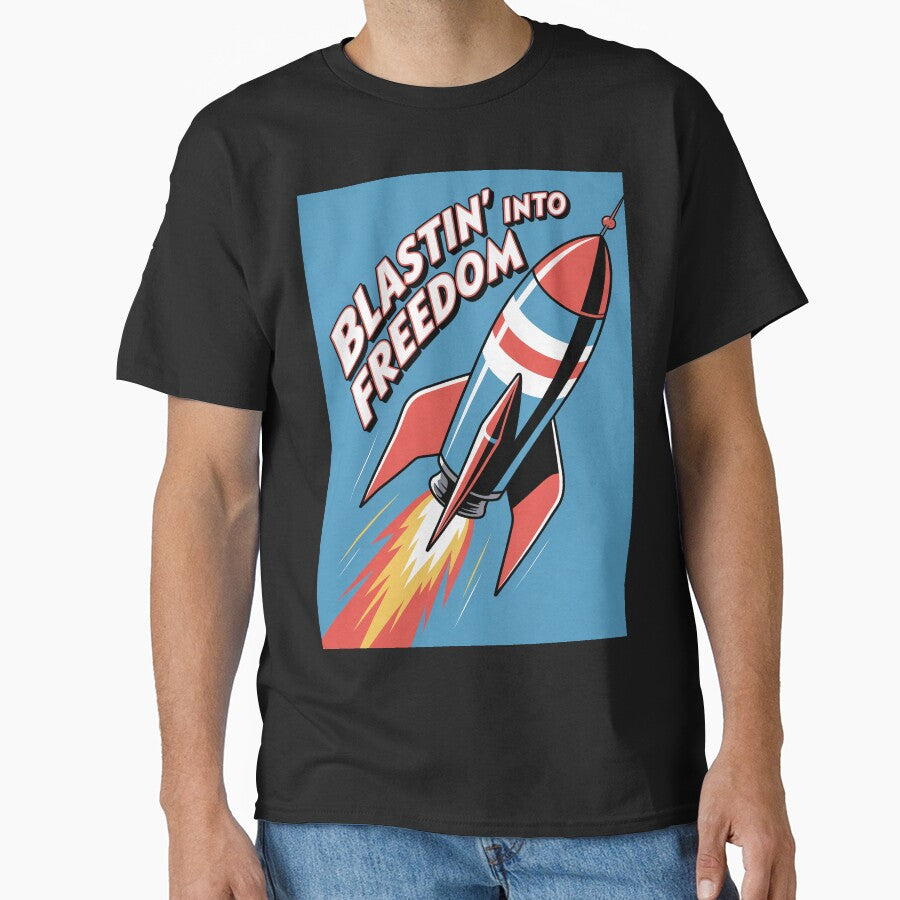 Blastin’ Into Freedom – Retro Patriotic Rocket by OldGloryForge