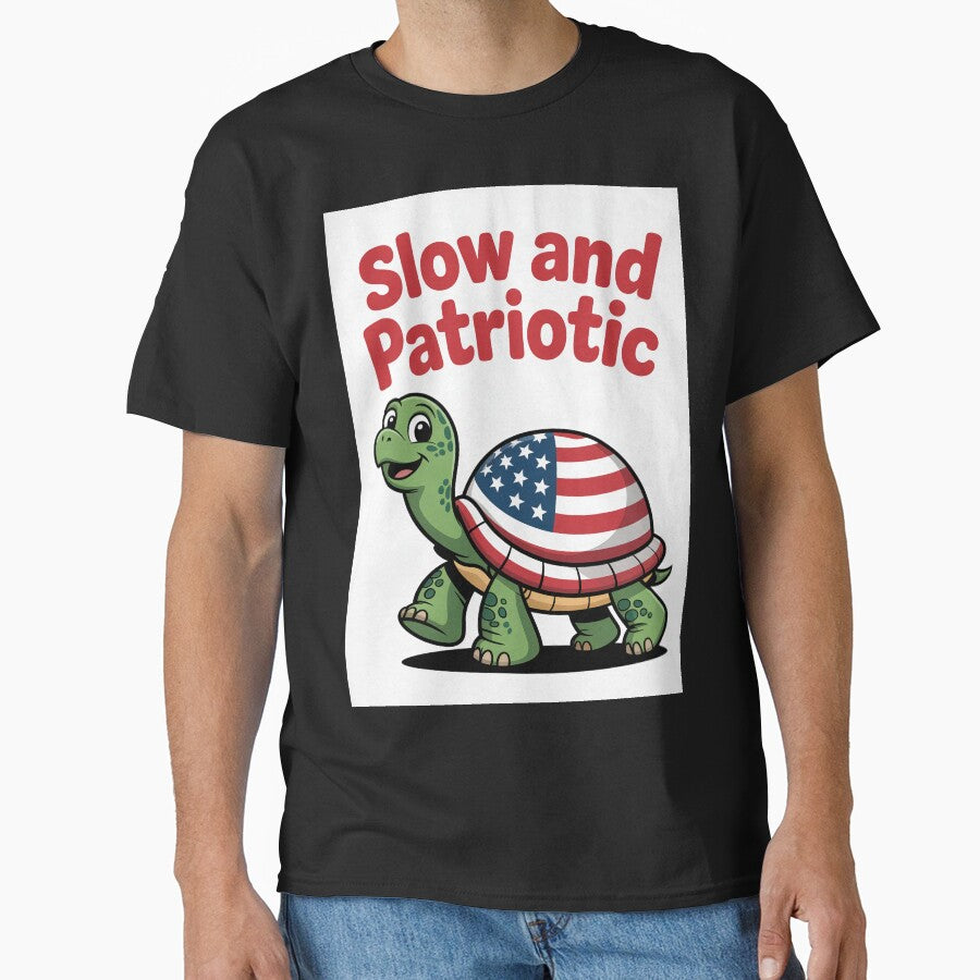 Slow and Patriotic – American Flag Turtle Cartoon by OldGloryForge