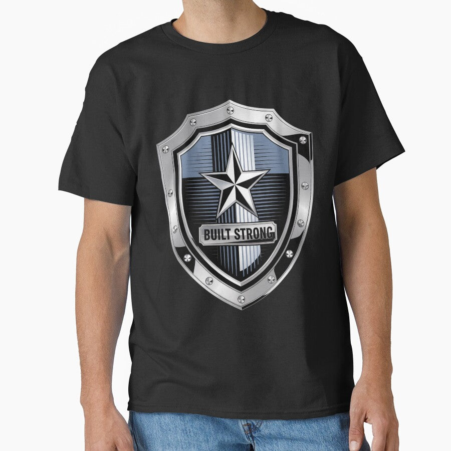 Built Strong Chrome Shield Emblem Patriotic Star Badge by OldGloryForge