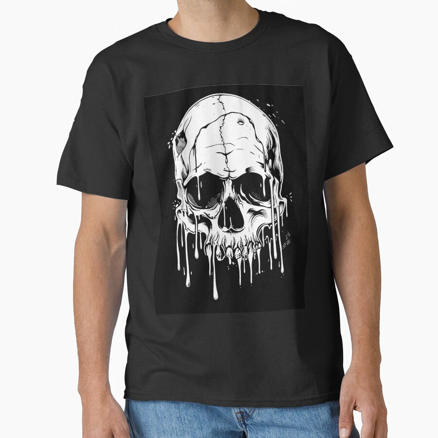 Melting Skull – Black and White Gothic Horror Art by inkoutninja