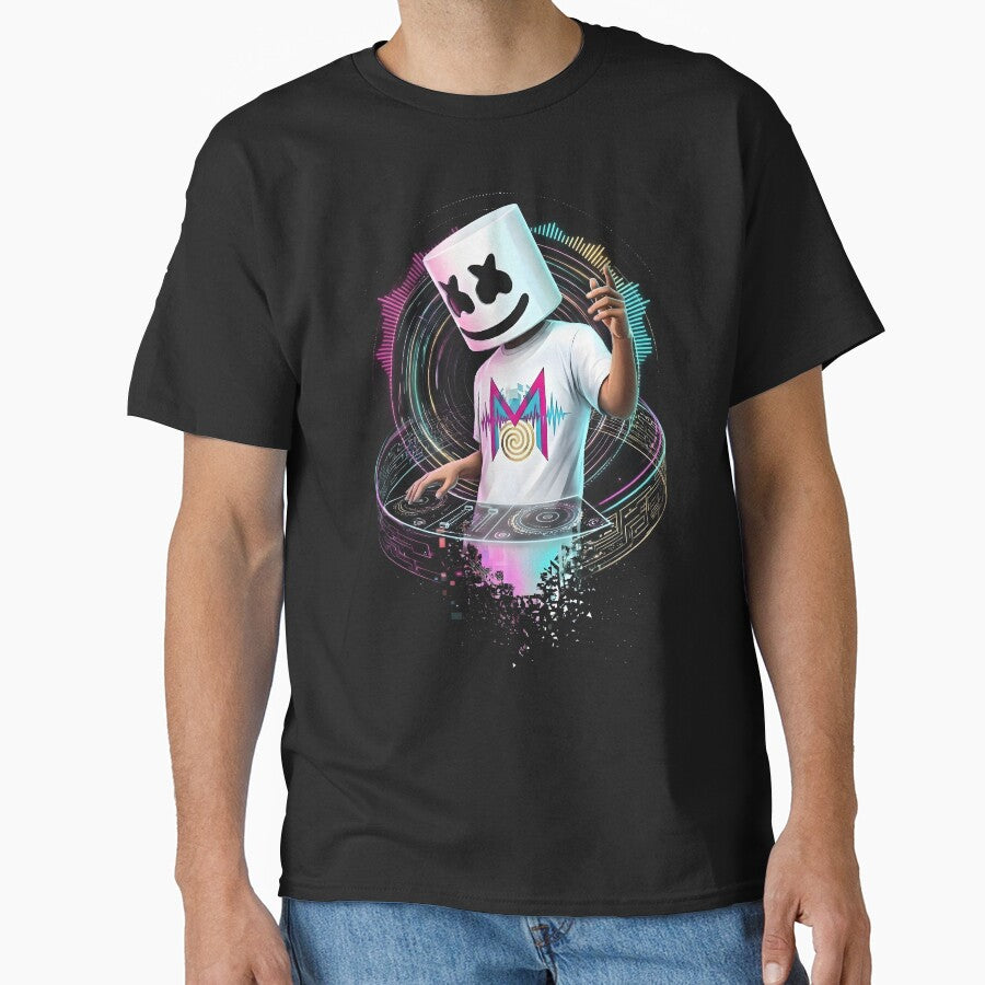 Neon DJ Marshmallow | EDM Rave Music Festival Graphic T-Shirt by MightyTeesInc