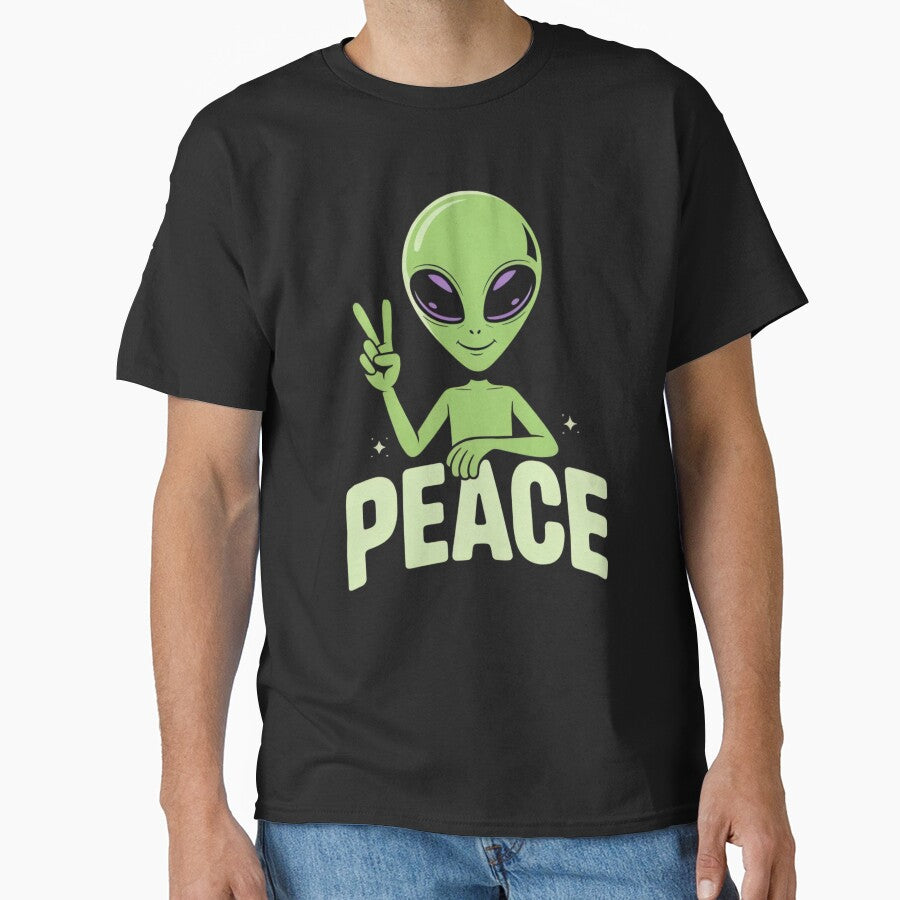 Friendly Lime-Green Alien Peace Sign – Cosmic Vector Art with Glowing Text by ARTReMi