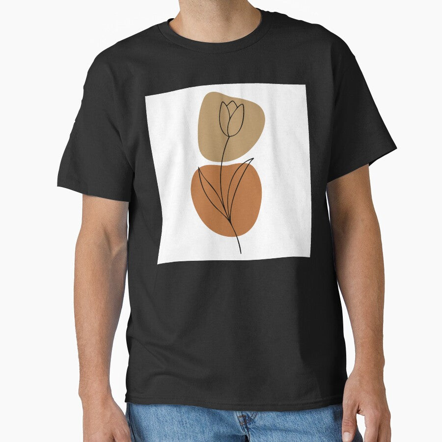 Boho Warm Earthtones Casual Sophisticated Flower Line Drawing by DEC02