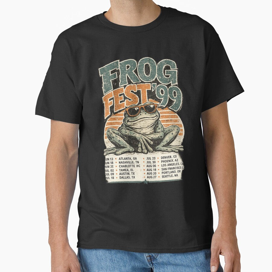 Frog Fest 99 Vintage Retro Frog Music Festival Graphic T-Shirt by Moss & Mellow