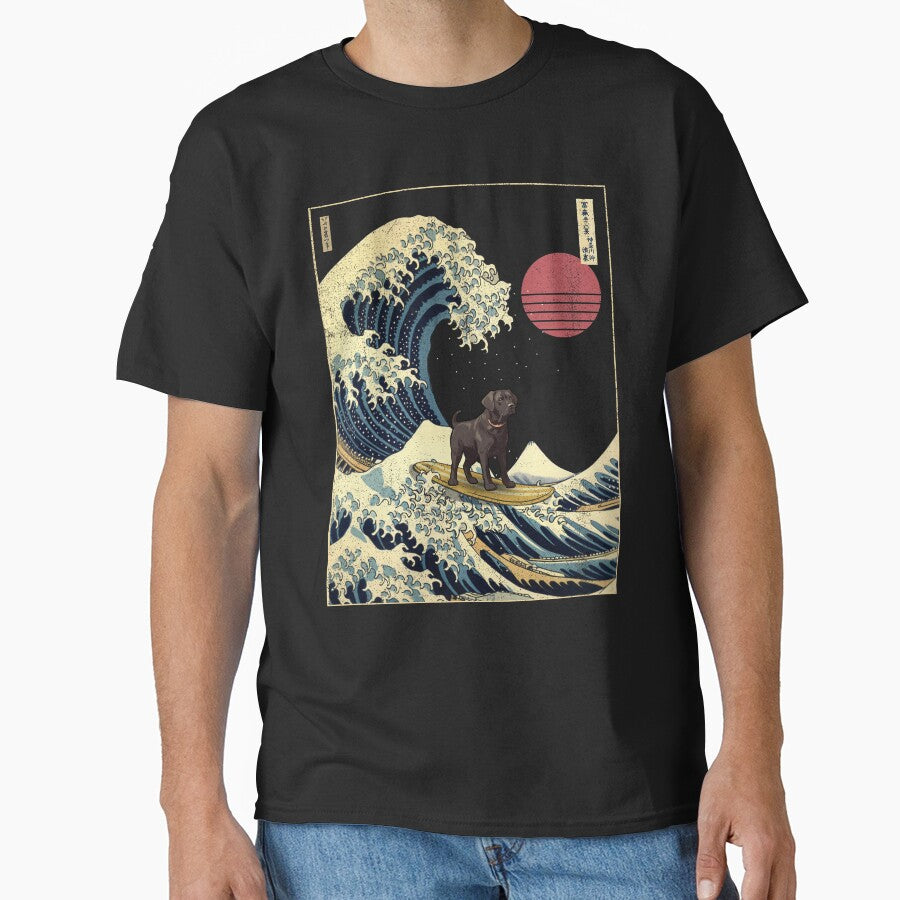 Black Labrador Kanagawa Japanese Surfing Wave by rafaeltto