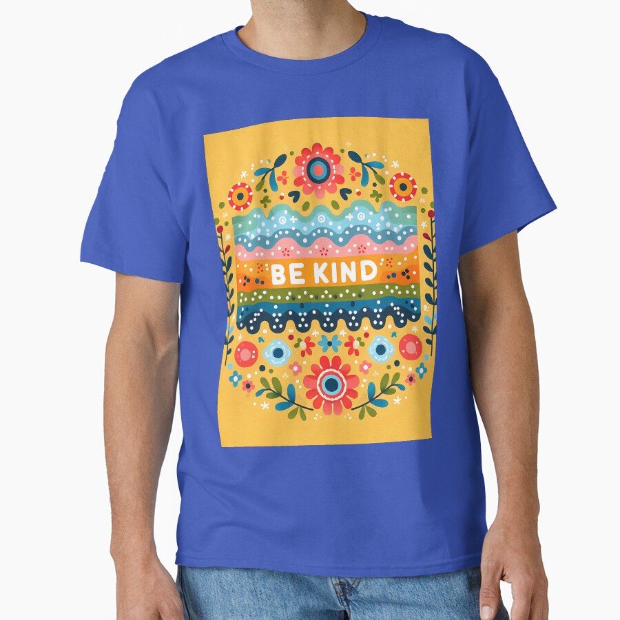 Patterned BE KIND Message with Scandinavian Flowers - Scandinavian Folk Art by heidiannemorris © by FOLK ART FUSION by heidiannemorris