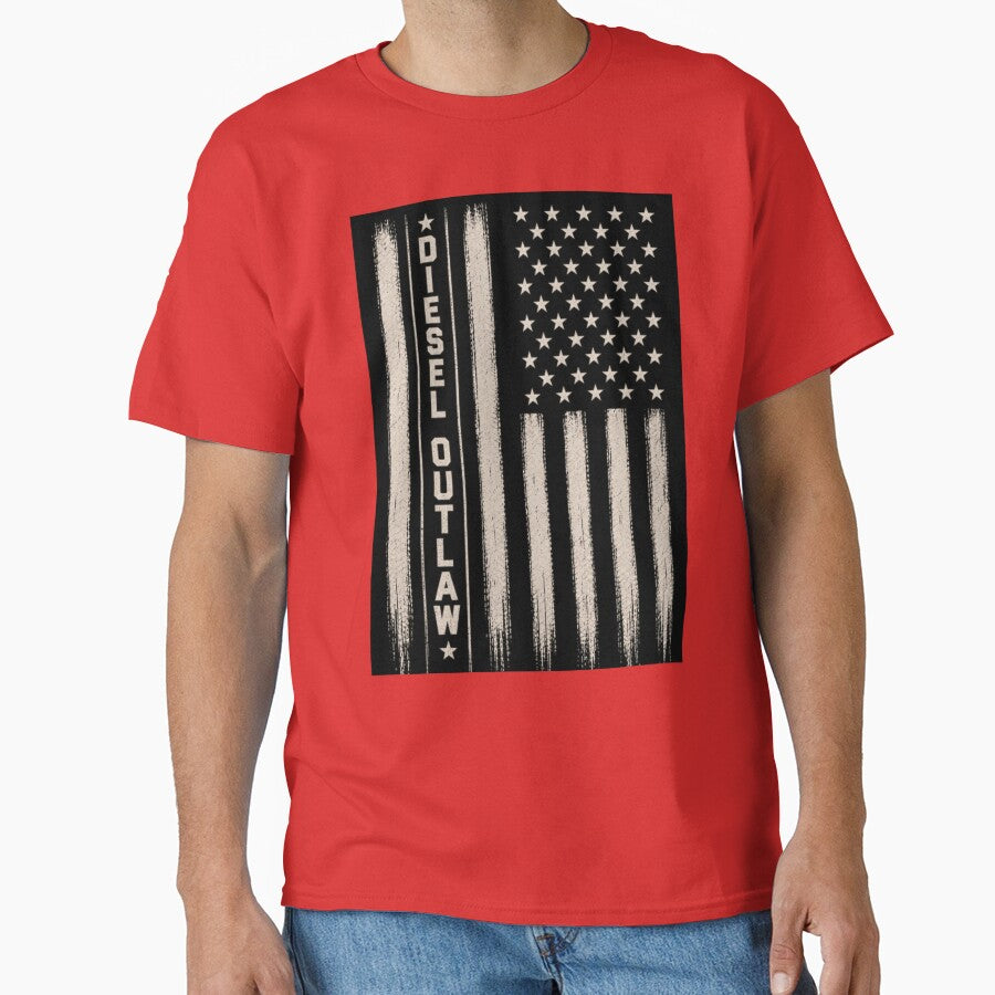 Diesel Outlaw Distressed American Flag | Vertical Vintage Patriotic Diesel Trucker T-Shirt by Diesel outlaw