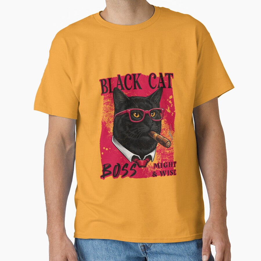 Black Cat Boss Design – Funny Black Cat with Cigar Mafia Style by PixelsPaws