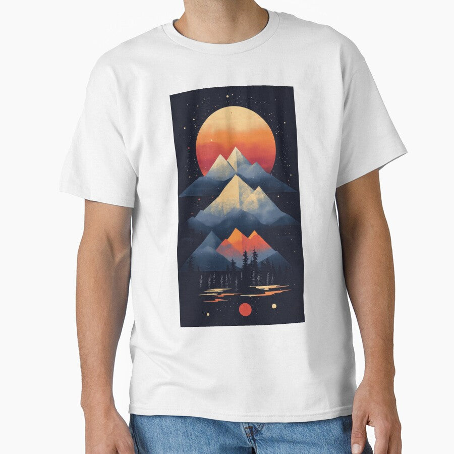 Flat Pod T-Shirt Design - Mountain Sun Star Sky Flat Pod T-Shirt, by Catherine1430