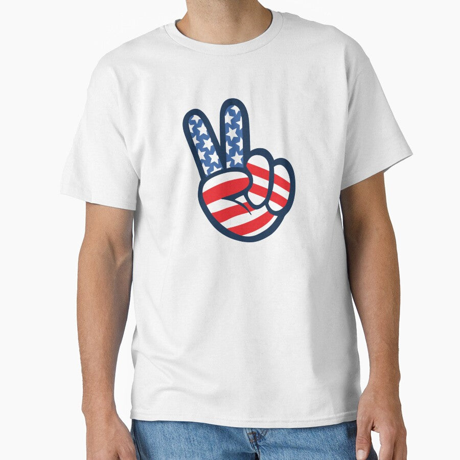Vintage Peace Sign Fingers USA Flag by DetourShirts