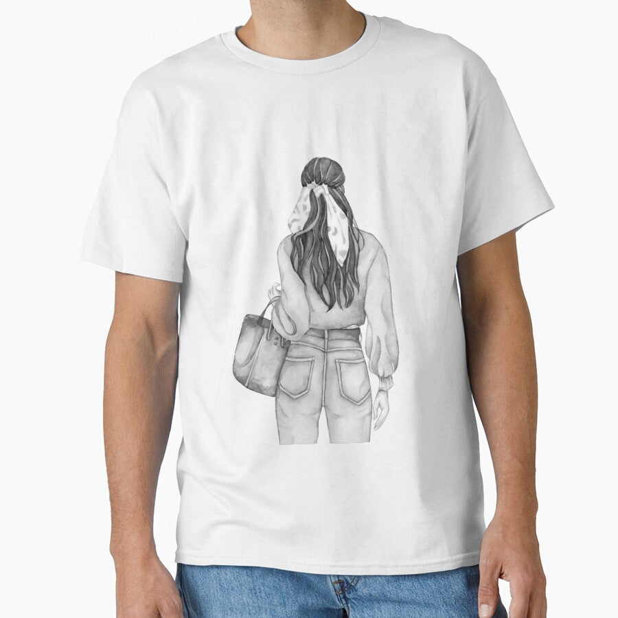 Back View Denim Outfit Illustration by LinaDesign Store