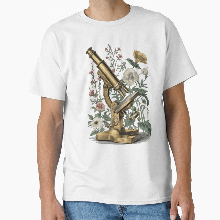 Vintage Brass Microscope with Botanical Wildflowers by carthagia