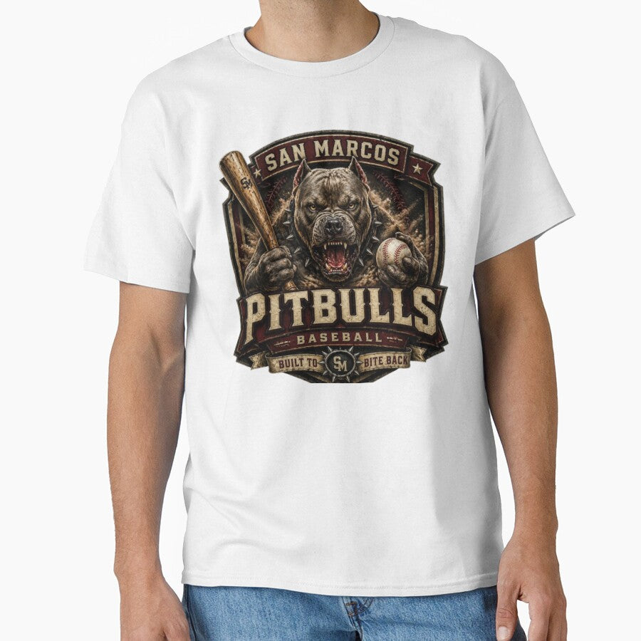 San Marcos Pitbulls Baseball Logo – Outlaw League Pitbull Mascot – Fierce Dog Sports Emblem – Gritty Minor League Design by Red Cash