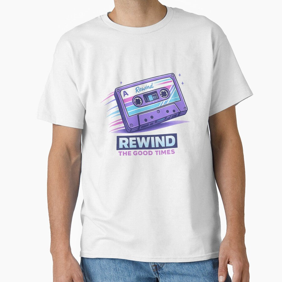 Rewind The Good Times Retro Cassette Tape Minimalist T-Shirt Design by Newthingzy