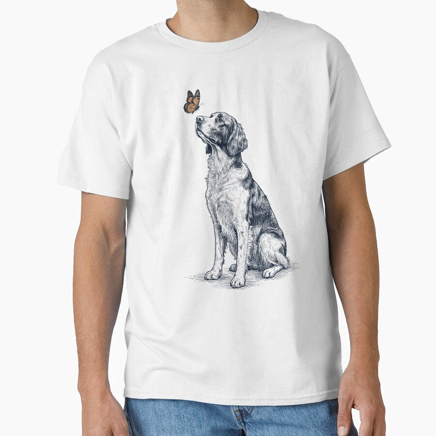 Vintage Irish Red And White Setter with Butterfly Dog Lover by DoodleTortle
