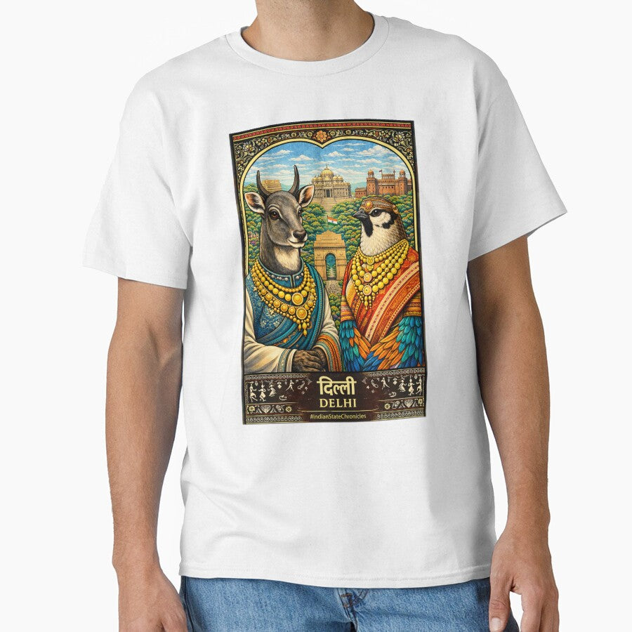 Delhi T-Shirt | Heritage Nilgai & House Sparrow Art | IndianStateChronicles by freezed-frames