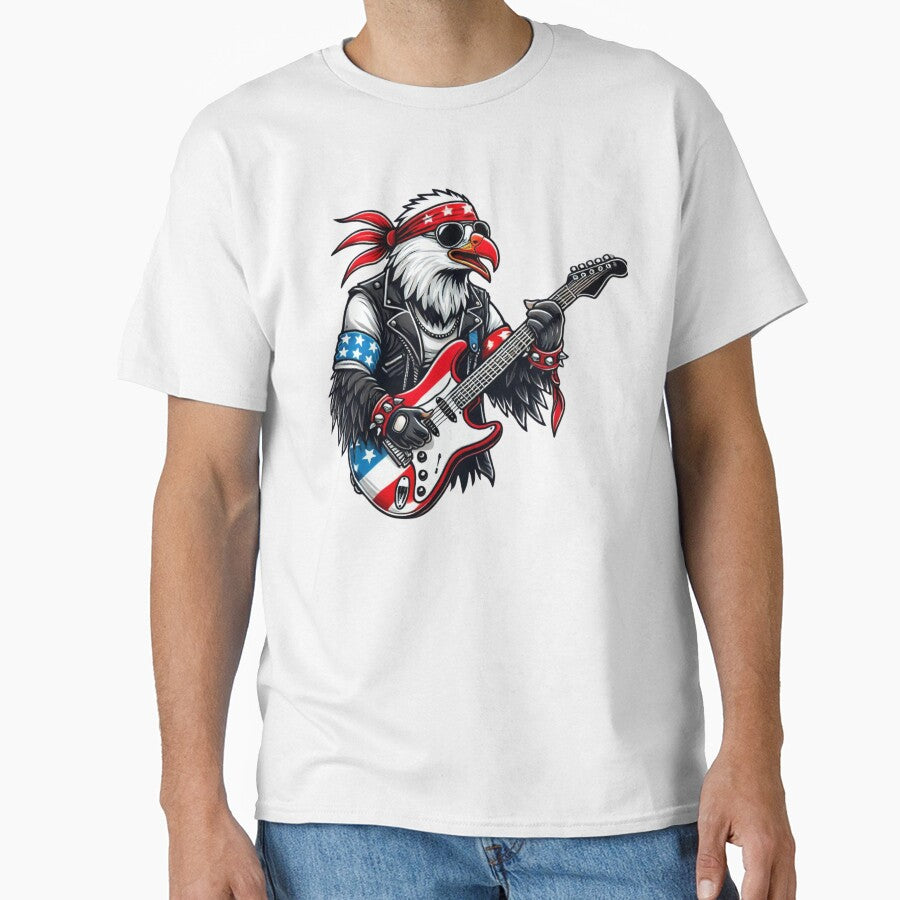 Patriotic Eagle Guitarist Tee – Red, White, and Blue Rock 'n' Roll by BlankCanvasHaHa
