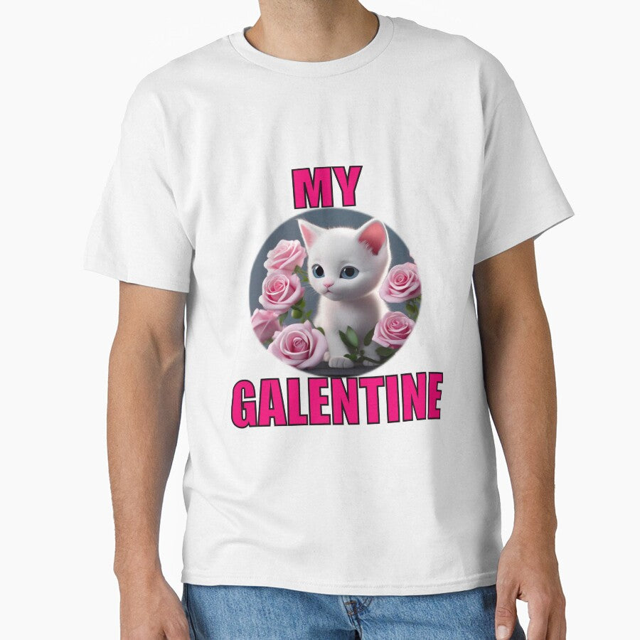 Circle of pink Roses and Soft Super Cute white kitten on Galentines day and Galentines party, gift idea for Galentines day by sailorsam1805