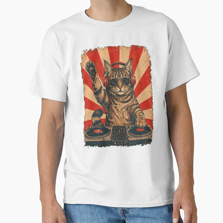 Vintage DJ American Bobtail With Headphones Art Cat Owner by DoodleTortle