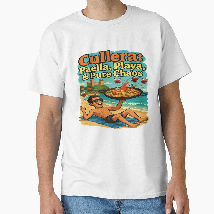 Cullera: Paella, Playa & Pure Chaos | Funny Spain Beach Vacation T-Shirt Design | Spanish Food & Travel Graphic for T-Shirts, Stickers, Hoodies, Mugs & Print-on-Demand by Sushikidsntod