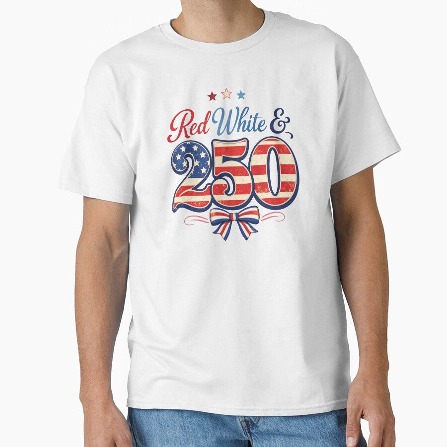 Red White & 250 Anniversary, Patriotic Coquette Bow, America 1776-2026 Freedom, Independence Day, Retro USA by D4nnyBoiArt