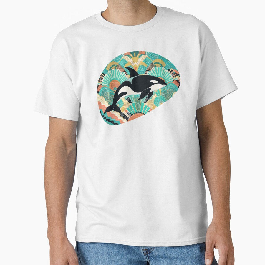 Retro Art Deco Orca – Geometric Mosaic Ocean Dream by FIREDesignsPOD
