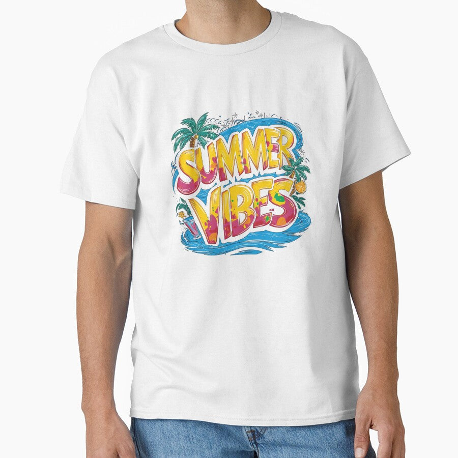Summer vibes. Beachwear, Casual Outfit, Gift for Vacation, Unisex Summer Apparel, Fun Graphic Tee by Peycer