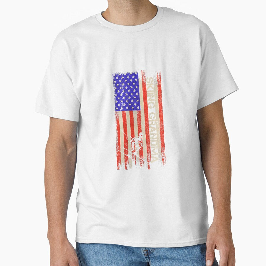 Vintage American Flag Proud Skiing by YesterDayCheck