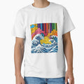 Pop Art Great Wave Ukiyo-e Style | Vibrant Rainbow Striped Ocean Art | Neo-Japanese Comic Book Design by Badis  Mardessi
