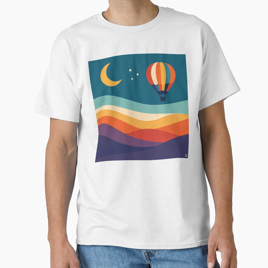 Moonlit Hot Air Balloon over Wavy Hills by InkSmithery