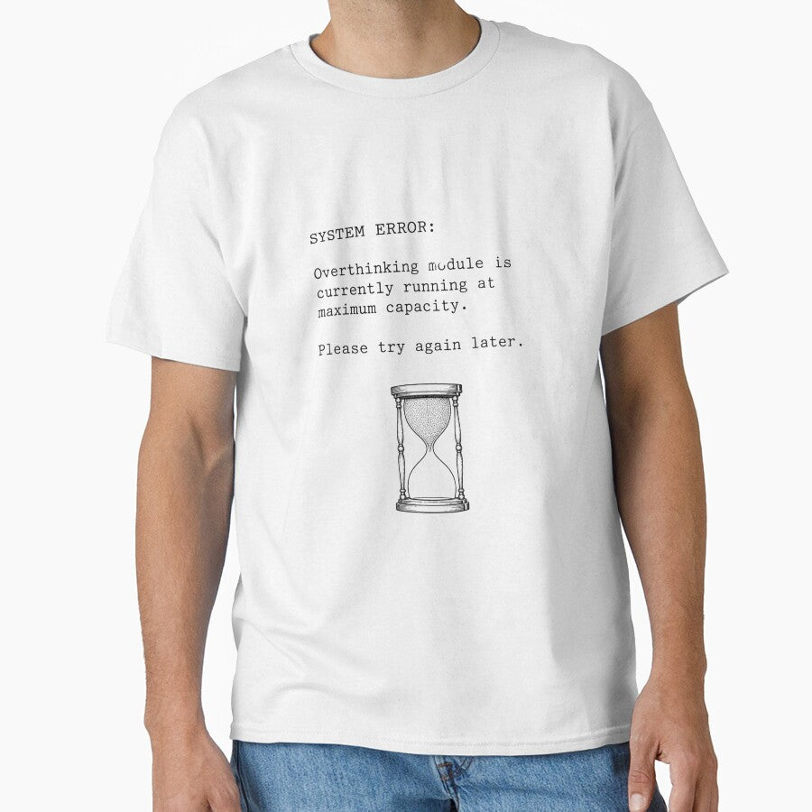 Overthinking System Error Shirt, Funny Introvert Typewriter Tee, Sarcastic Tech Meme Gift, Mental Health Humor Graphic Apparel by sevenshadestore