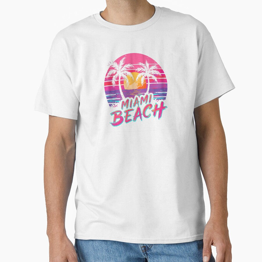 Summer Beach T-Shirt – Miami Sunset Palm Tree Outfit Graphic Tee by VikArtStudio
