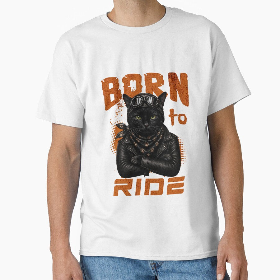 Black Cat Biker Design – Born To Ride Funny Motorcycle Black Cat by PixelsPaws