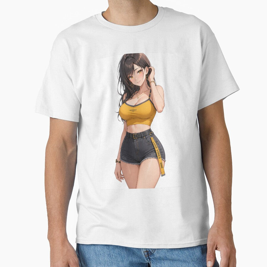 Stylish Anime Girl in Yellow Crop Top and Denim Shorts by iloveanimechibi