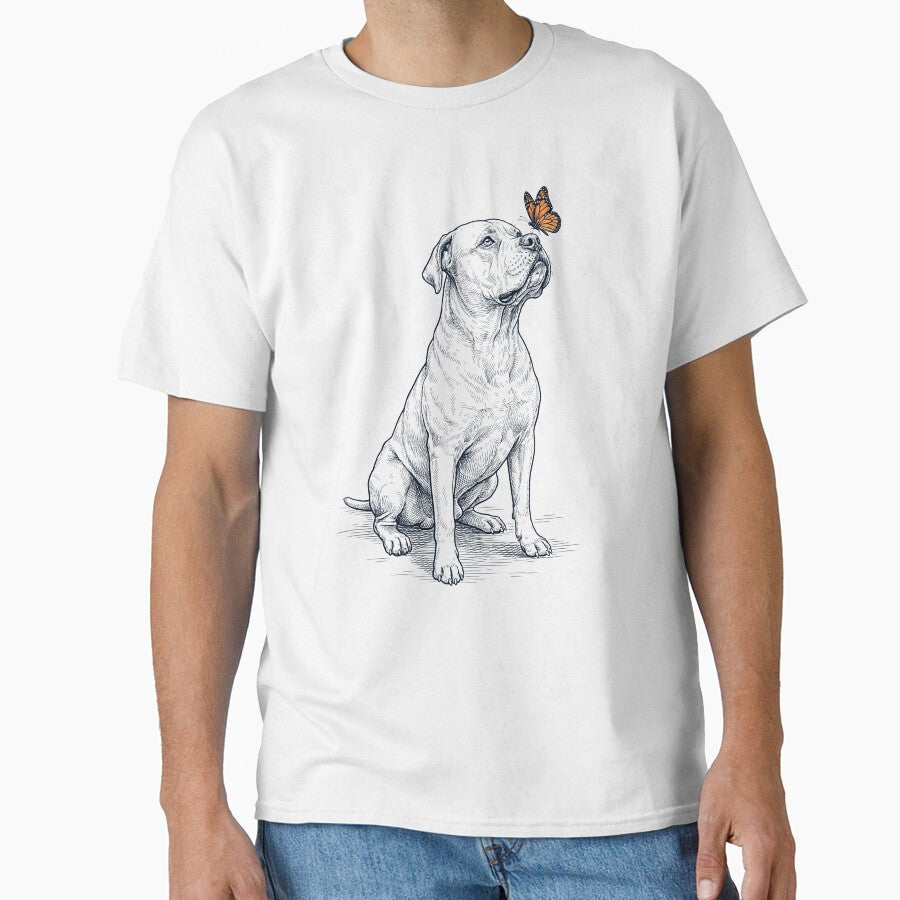 Vintage American Bulldog with Butterfly Dog Lover by DoodleTortle