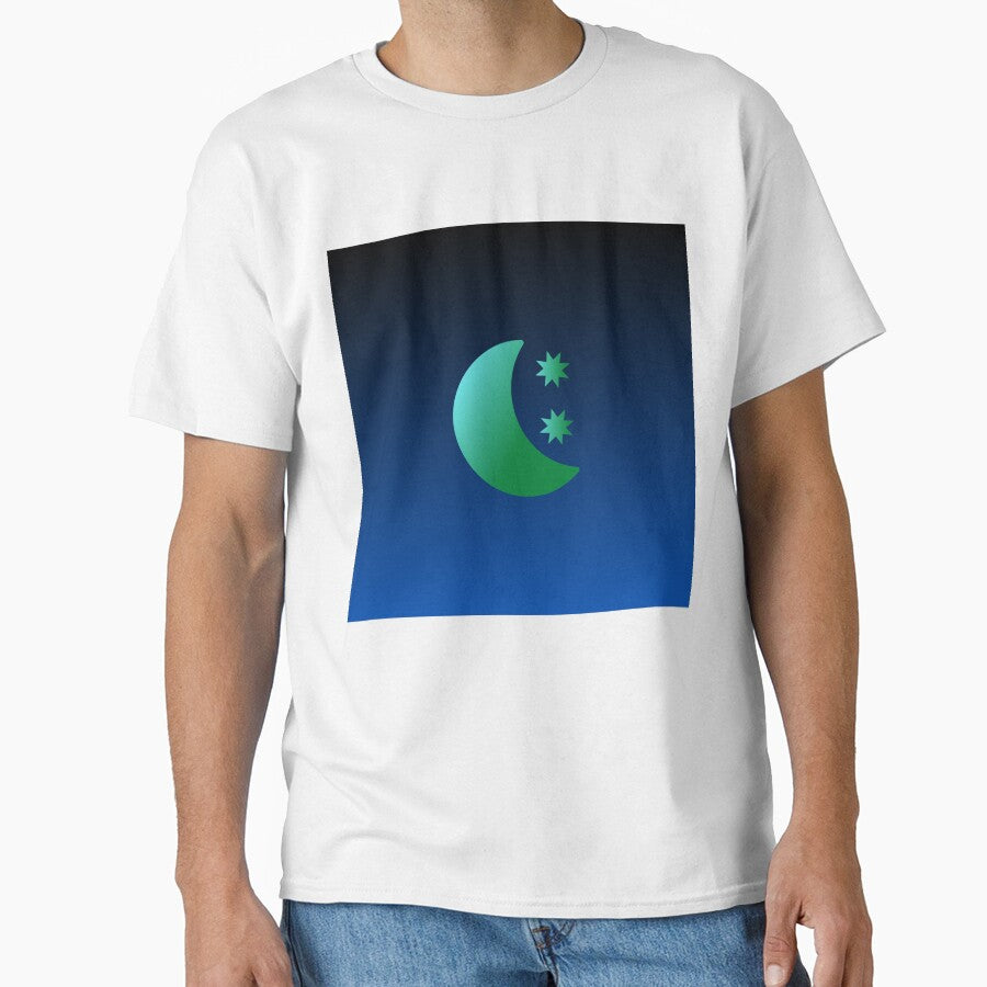 Blue and Green Gradient Crescent Moon and Stars with Gradient Sky by ShaunSandhu