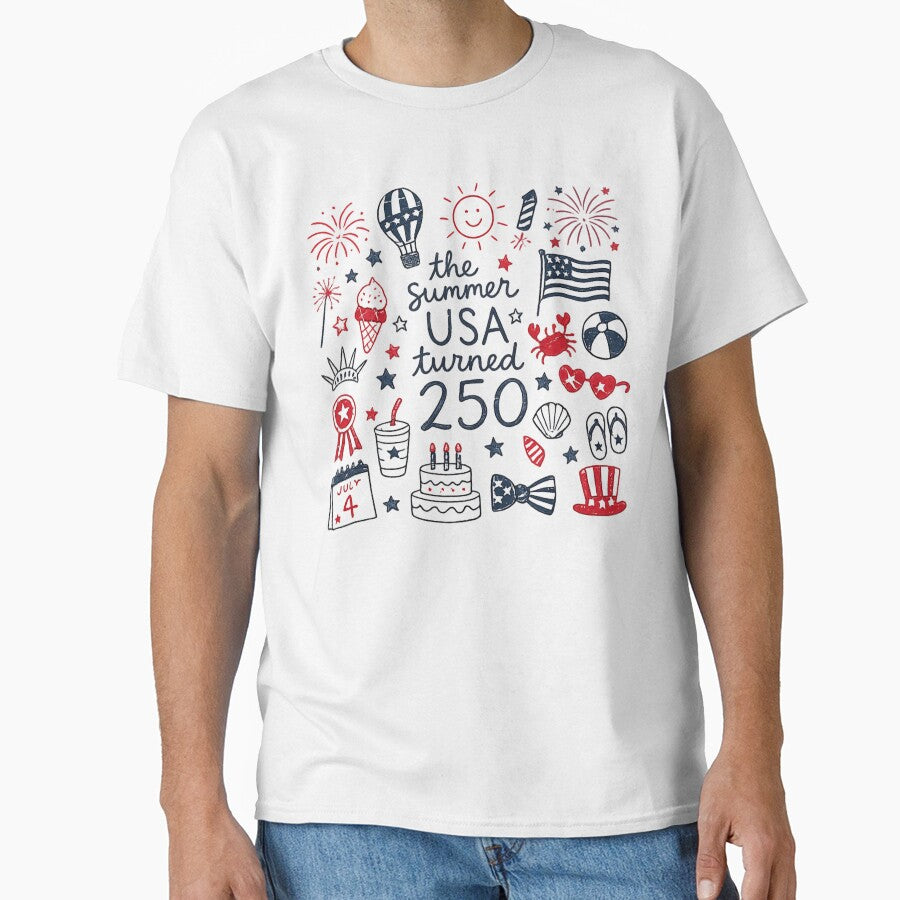 USA 250, America 250th Anniversary, Retro Patriotic Doodle, July 4th by DesignDenDo ⭐⭐⭐⭐⭐