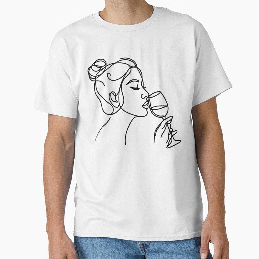 One line woman with wine, Abstract minimal female single line art by MusesWhispers