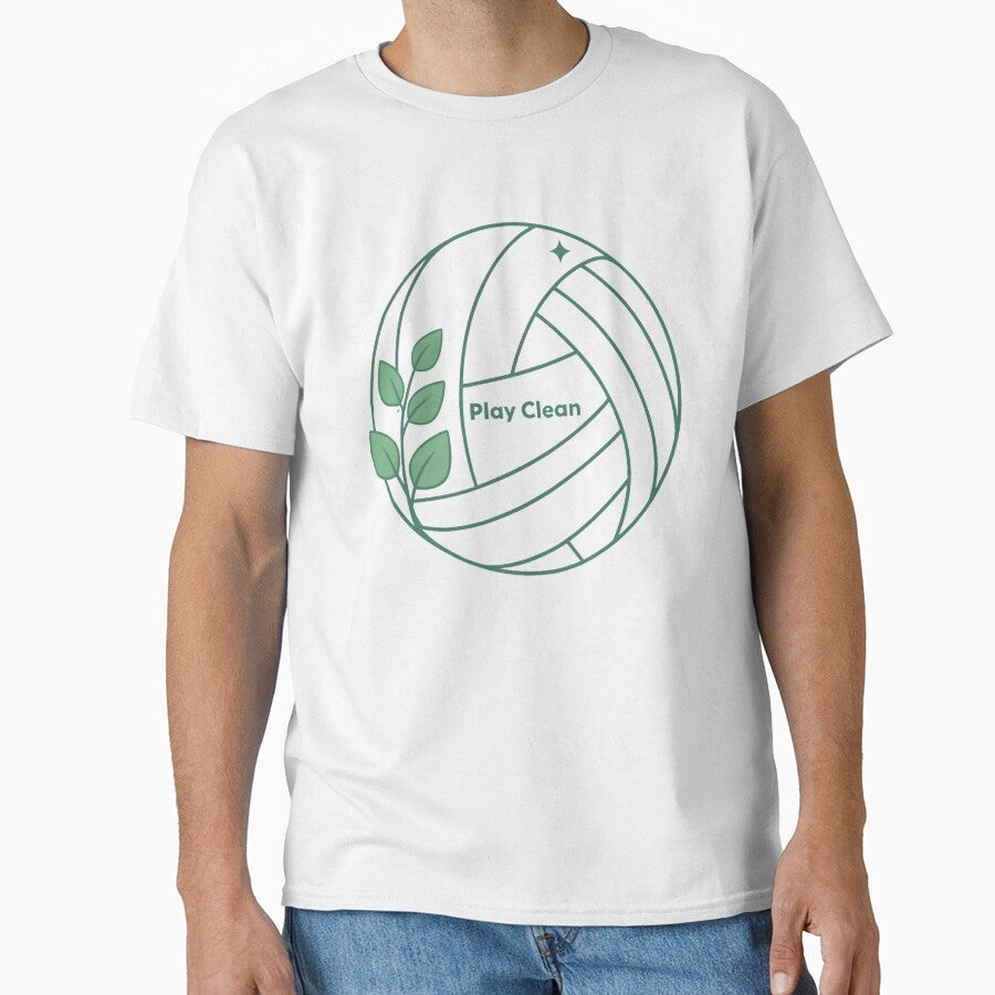 “Play Clean Eco Volleyball Logo | Botanical Volleyball Sticker for Sustainable Sports” by Nawastyle