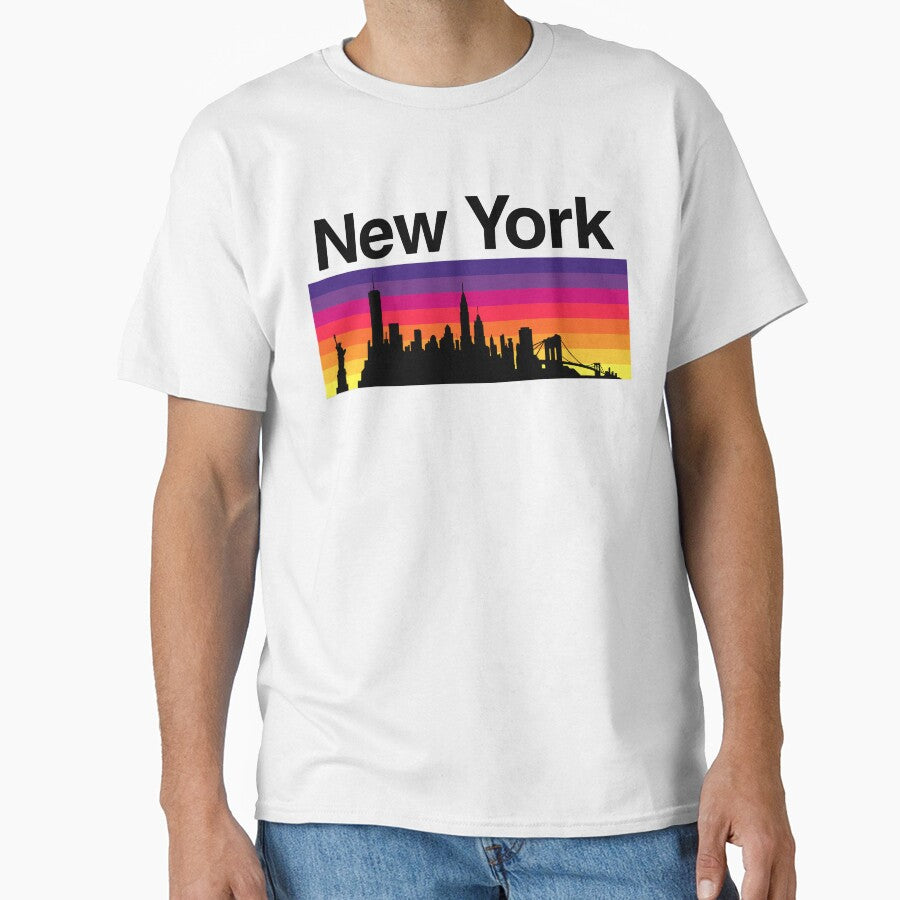 New York Skyline, Sunset Gradient - White 2 by DionBlaster