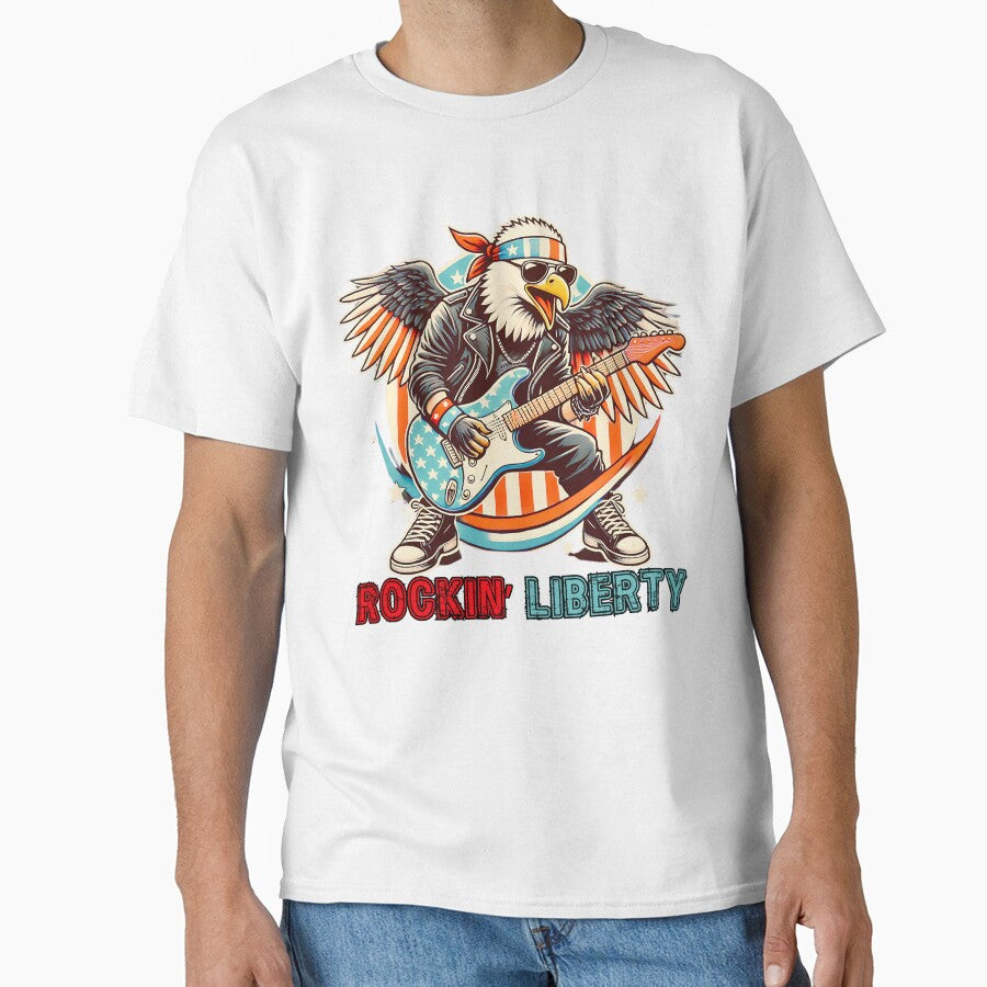 Patriotic Eagle Rockin' Liberty Guitar Tee – American Pride and Freedom by BlankCanvasHaHa
