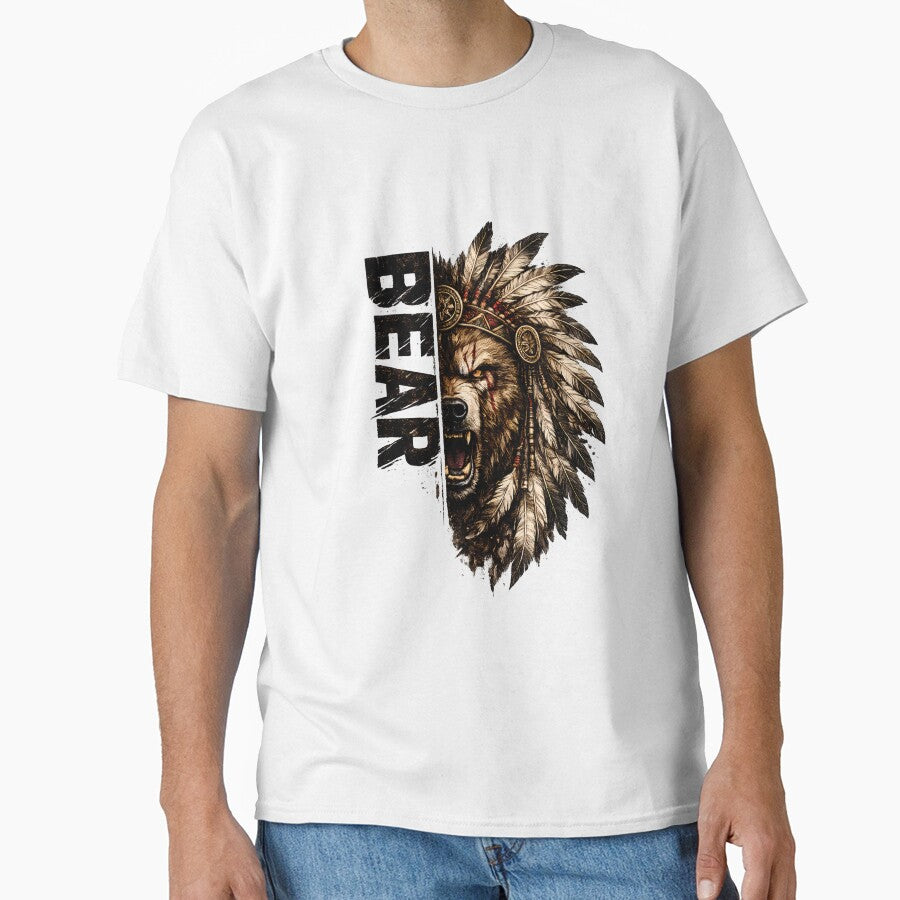 Bear Warrior Feather Headdress | Vintage Tribal Bear T-Shirt Design PNG by SupernovaNote