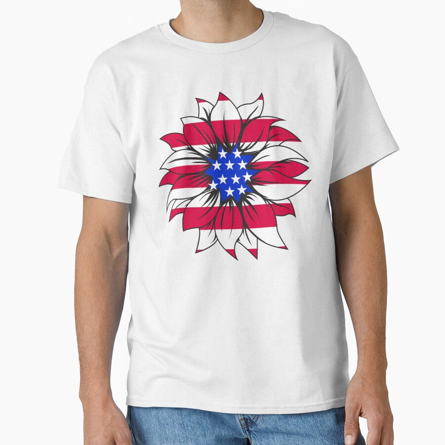 American flag overlay flower graphic design print by dcrc