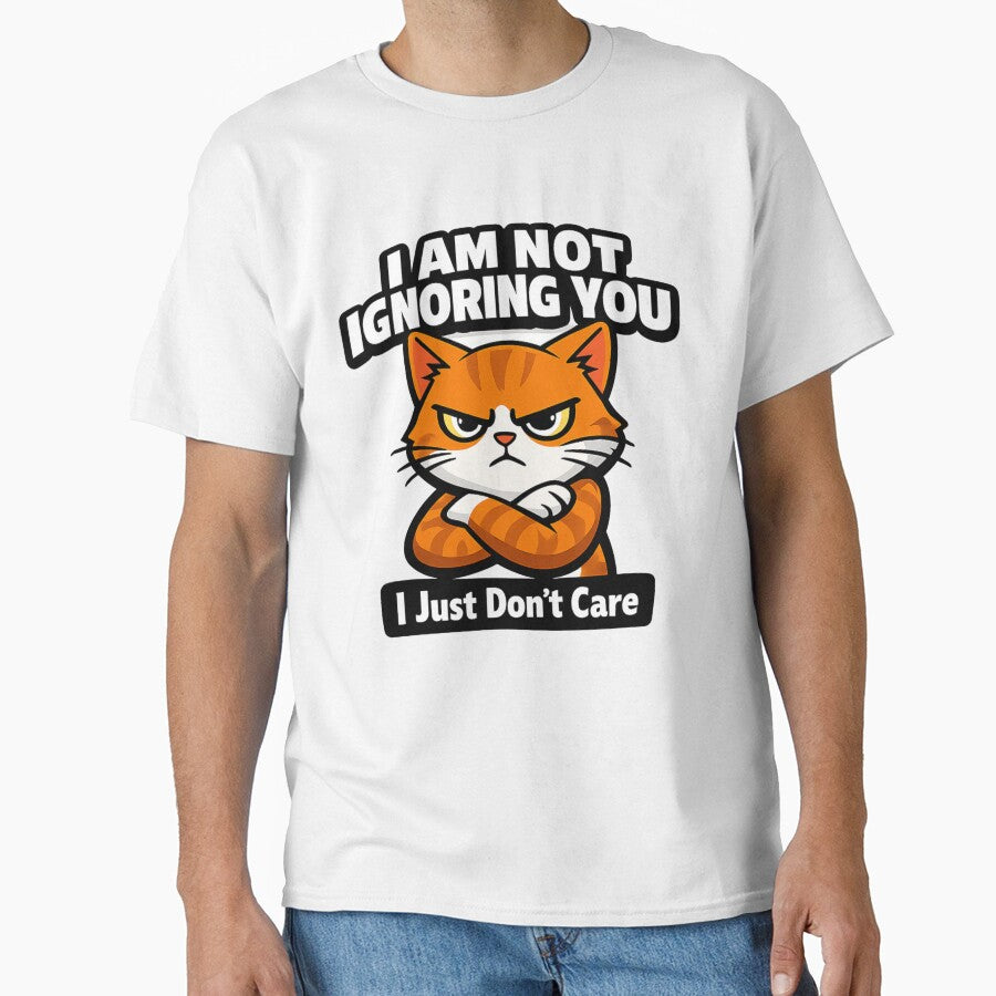 Angry Cat “I Just Don’t Care” Funny Minimalist T-Shirt Design by LioraStudio