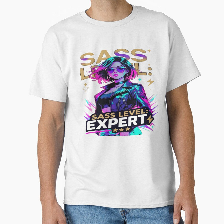 SASS LEVEL: EXPERT – Neon Attitude Graphic T-Shirt | Bold Fashion Statement Tee | Retro Pop Streetwear Design for Print-on-Demand by Sushikidsntod